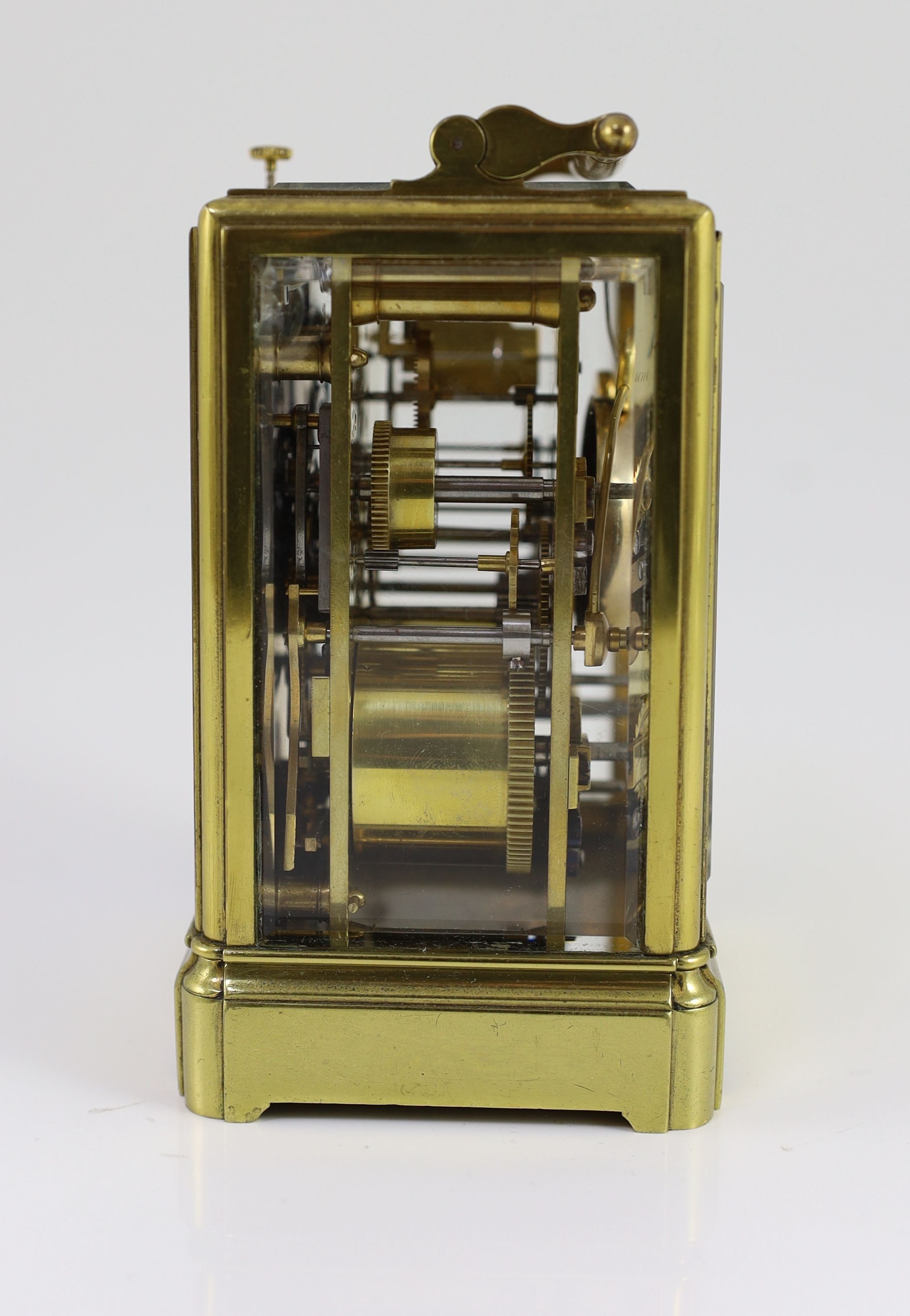 Aubert & Klaftenberger, Geneva. A late 19th century hour repeating carriage alarum clock, width 9cm depth 8cm height 14cm